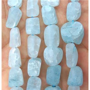 matte Crack Clear Quartz chip beads, blue dye, freeform, approx 8-12mm