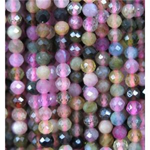 faceted round tourmaline beads, multi color, approx 2.5mm dia
