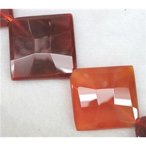 red carnelian agate beads, faceted corner-drilled square, approx 35x35mm, 15.5 inches