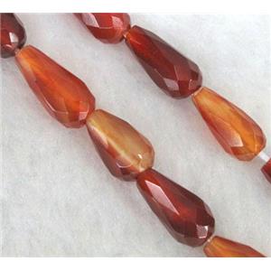 red carnelian agate stone beads, faceted teardrop, approx 6x16mm, 15.5 inches