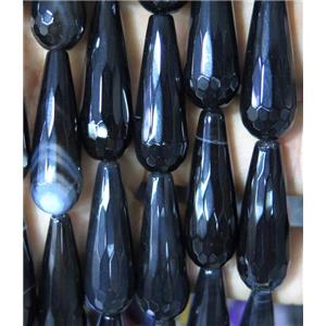 black agate beads, faceted teardrop, approx 10x30mm