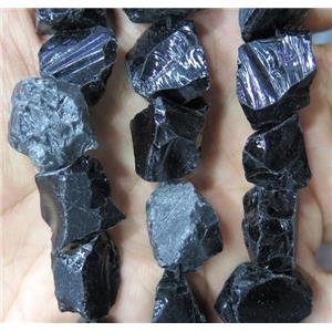 black tourmaline nugget chip beads, freeform, rough, approx 10-18mm