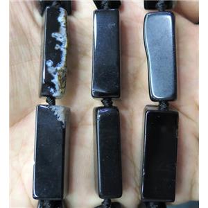 black agate cuboid beads, approx 10x30mm