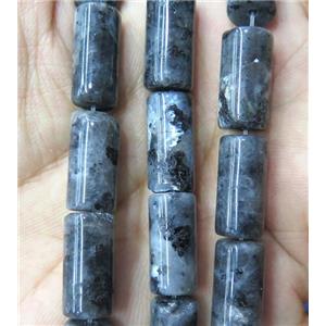 black larvikite Labradorite tube beads, approx 8x16mm