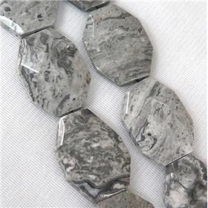 gray Picture Jasper slab Beads, faceted freeform, approx 30x40mm