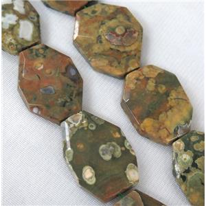 green Rhyolite slice beads, faceted freeform, approx 35x50mm