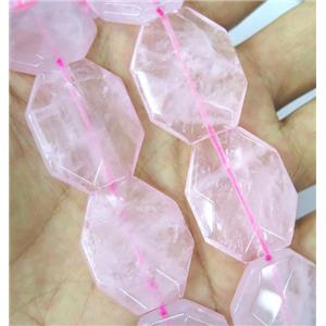 Rose Quartz slice beads, faceted freeform, approx 30x40mm