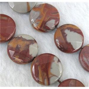 natural Noreena jasper beads, faceted flat round, approx 12mm dia, 15.5 inches