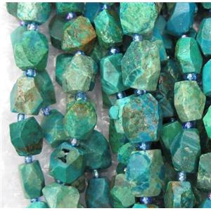 green Chrysocolla chip beads, faceted freeform, approx 8-10mm
