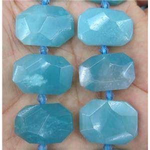 Amazonite nugget beads, faceted rectangle, blue dye, approx 13-23mm