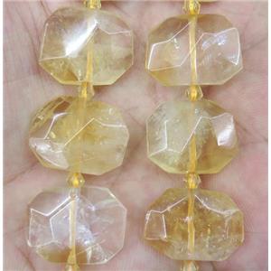 yellow citrine nugget beads, faceted rectangle, approx 13-23mm
