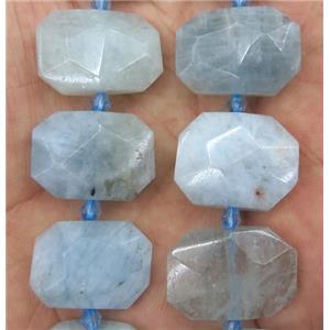 Aquamarine nugget beads, faceted rectangle, B-grade, approx 13-23mm