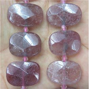 pink Strawberry Quartz nugget bead, faceted rectangle, approx 13-23mm