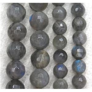 deep gray Labradorite beads, faceted round, AA-Grade, approx 8mm dia