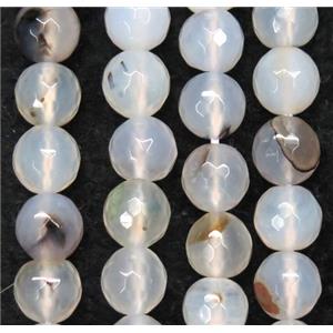 white Chinese Heihua Agate beads, faceted round, approx 4mm dia