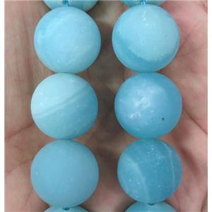 large round blue Amazonite beads, matte, dye, approx 18mm dia