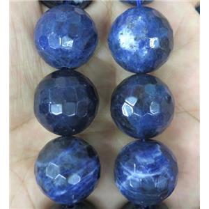 large faceted round Sodalite beads, blue, approx 18mm dia