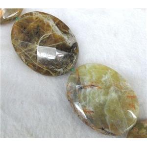 yellow opal beads, faceted flat oval, approx 30x40mm, 15.5 inches