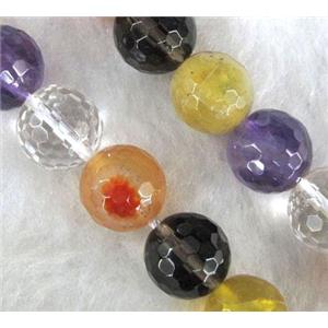 mixed gemstone beads, faceted round, approx 8mm dia, 15.5 inches
