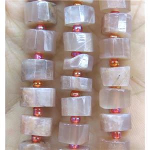 orange MoonStone beads, faceted heishi, approx 7-11mm dia