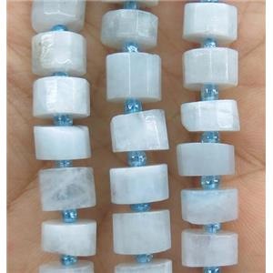 Aquamarine beads, faceted heishi, approx 7-11mm dia