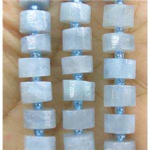 Aquamarine beads, A-grade, faceted heishi, approx 7-11mm dia