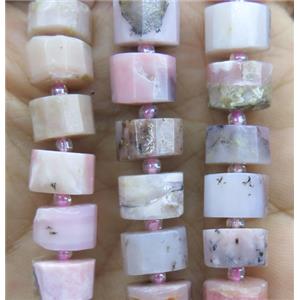 Pink Opal Jasper bead, faceted heishi, approx 7-11mm dia