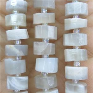 white moonstone bead, faceted heishi, approx 7-11mm dia