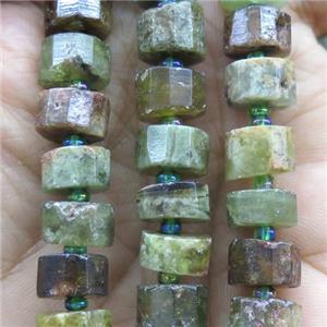 green Garnet bead, faceted heishi, approx 7-11mm dia