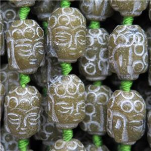 Agalmatolite Buddha Beads, green, approx 14-19mm, 17pcs per st