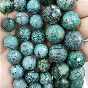 faceted round green Picture Jasper beads, approx 14mm dia, 15.5 inches