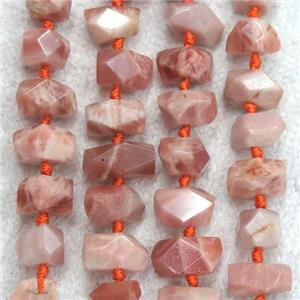 pink SunStone beads, faceted freeform, approx 8x12mm