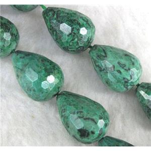 green picture jasper beads, faceted teardrop, approx 15x20mm, 15.5 inches