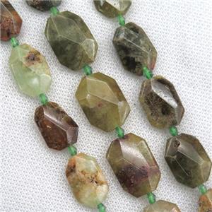 green Garnet beads, faceted rectangle, approx 13-20mm