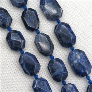 blue Sodalite beads, faceted rectangle, approx 13-20mm
