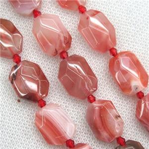 red Carnelian Agate beads, faceted rectangle, approx 13-20mm
