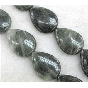 natural green Seraphinite beads, flat teardrop, approx 18x25mm, 15.5 inches