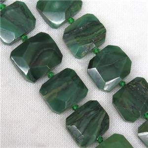 green African Chrysoprase nugget beads, faceted rectangle, approx 15-22mm