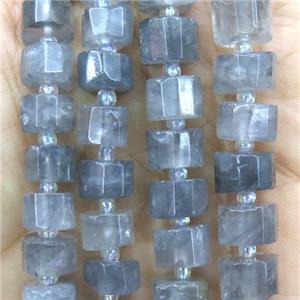 gray Cloudy Quartz bead, faceted heishi, approx 7-11mm