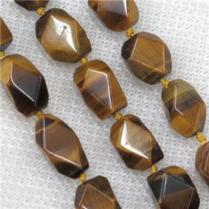 natural Tiger eye stone chip bead, faceted freeform, approx 10-14mm