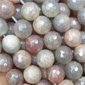 faceted round SunStone beads, electroplated, approx 12mm dia