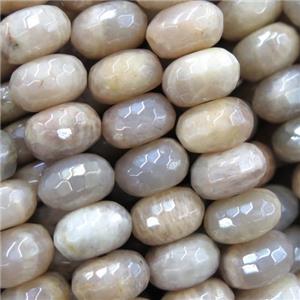 peach MoonStone beads, light electroplated, faceted rondelle, approx 4x6mm