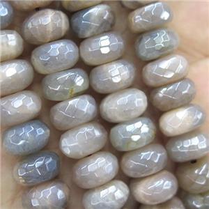 gray MoonStone beads, light electroplated, faceted rondelle, approx 6x10mm