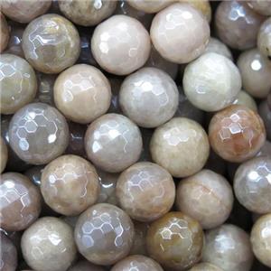 peach MoonStone beads, light electroplated, faceted round, approx 8mm dia