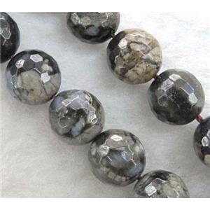 faceted round grey Opal Jasper Beads, approx 4mm dia, 15.5 inches