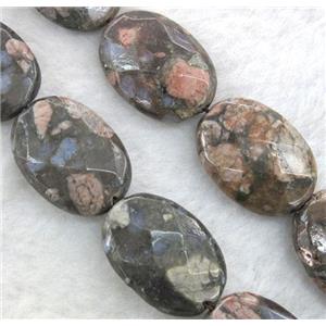 gray opal stone beads, faceted flat oval, approx 30x40mm