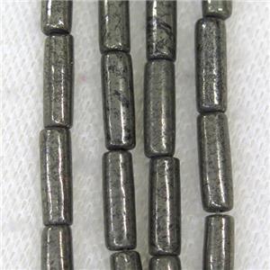 Pyrite tube beads, approx 4x13mm