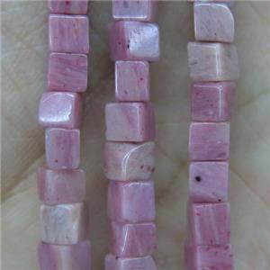 pink Wooden Jasper cube beads, approx 4x4x4mm