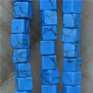 blue Turquoise cube beads, dye, approx 4x4x4mm
