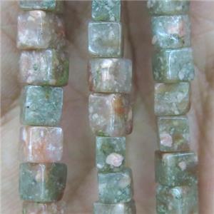 Chinese Unakite cube beads, approx 4x4x4mm